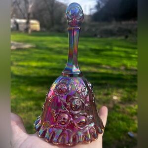Fenton Iridized Carnival Glass Decorative Bell - Pink Multicolor